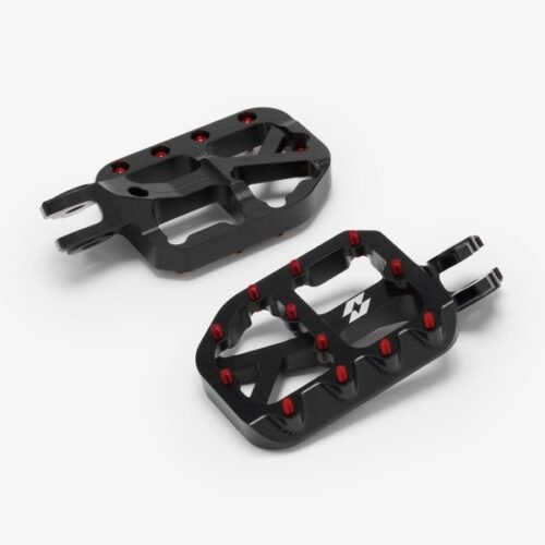 Full-E Charged Black Foot Pegs with 7075 Red Anodized Pins